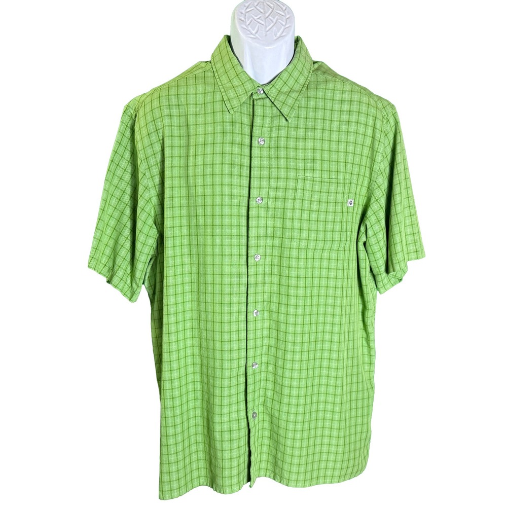 Marmot Button Down Shirt Mens XL Green Plaid Short Sleeve Hiking Outdoor